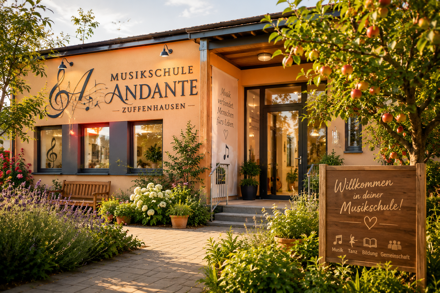Geplanter Gartenbereich mit Obstbäumen der Musikschule Andante